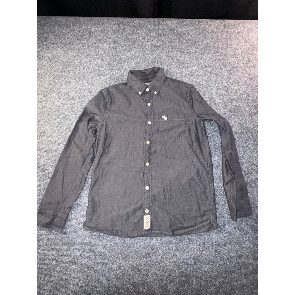 Abercrombie Kids Boys Gray Long Sleeve Button Down Shirt Size 13/14 Moose Logo